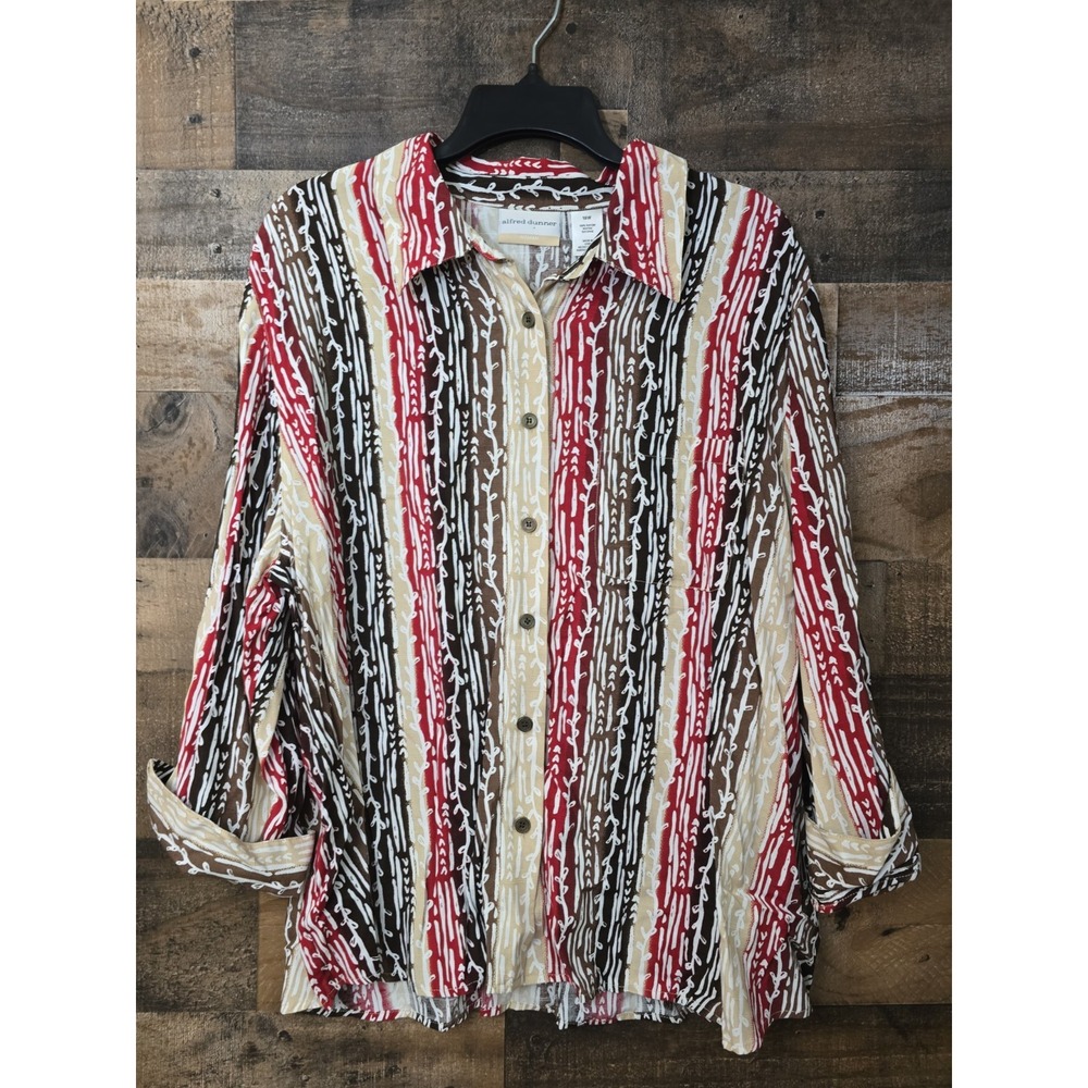 Women Boho Chic Button Up Striped Top Size 18W Classic Western Cabincore Rayon